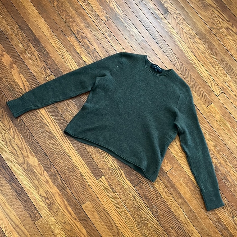 RAG&BONE CROPPED GREEN WOOL SWEATER LG